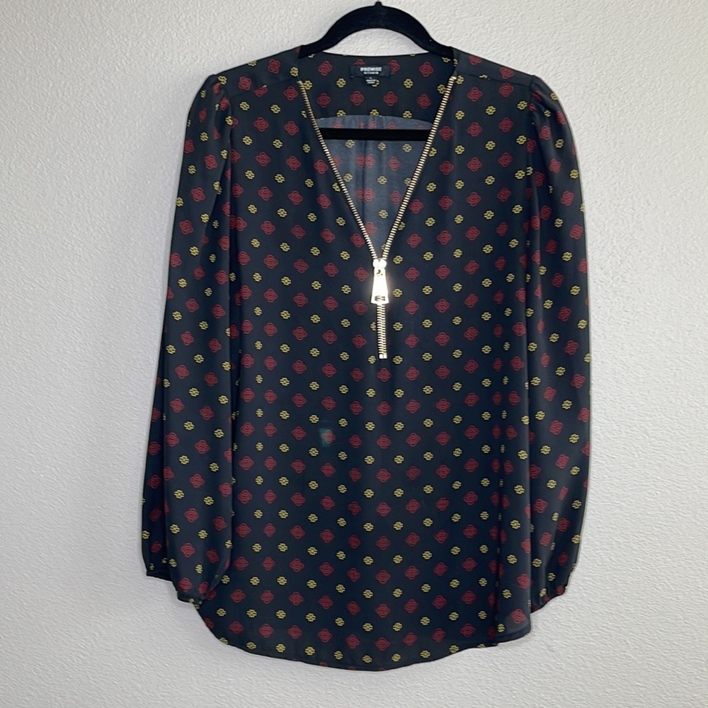 Premise Studio Zip Up Neckline Long Sleeve Blouse